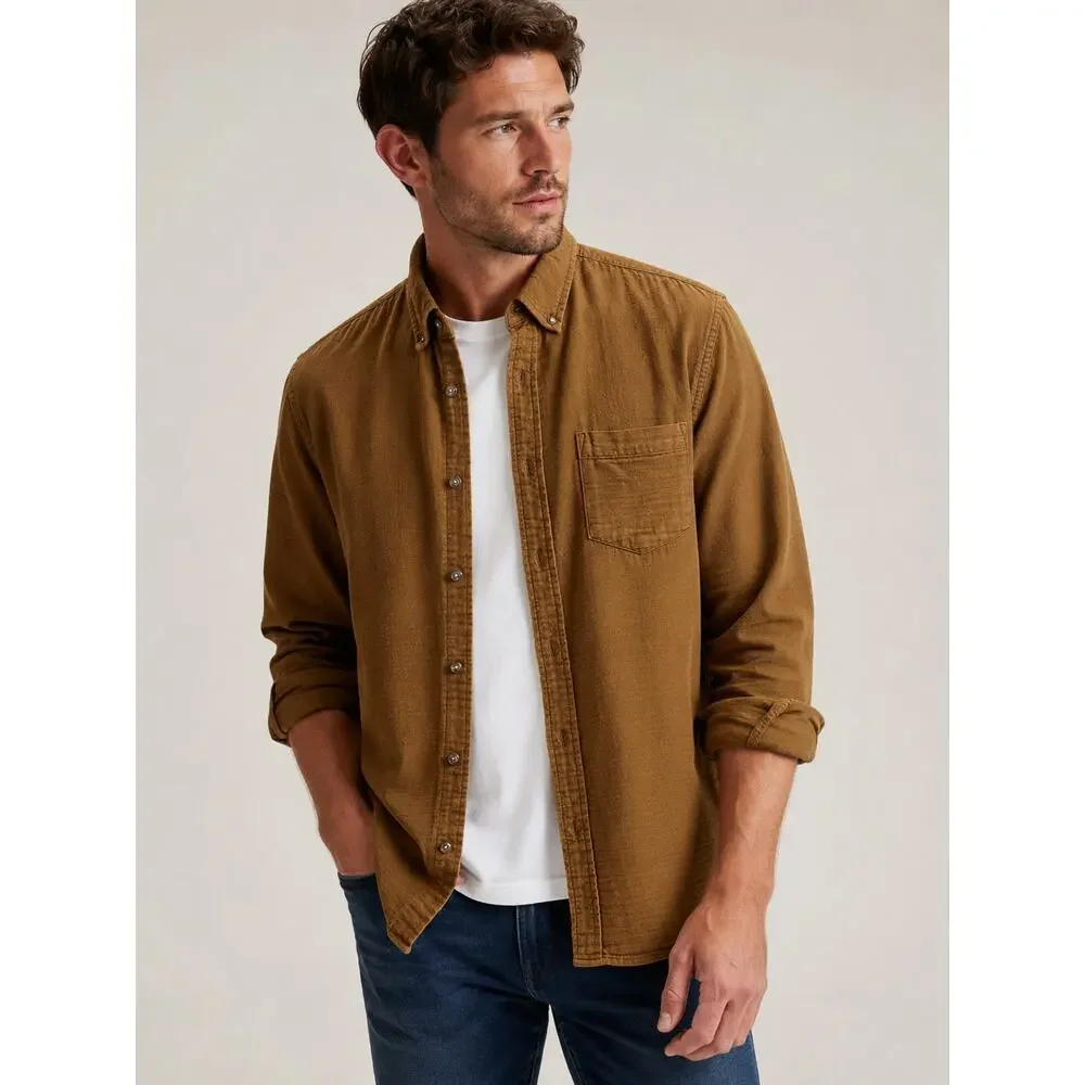 Banana Republic Brown Cotton Button Down Shirt - Standard Fit - Size L